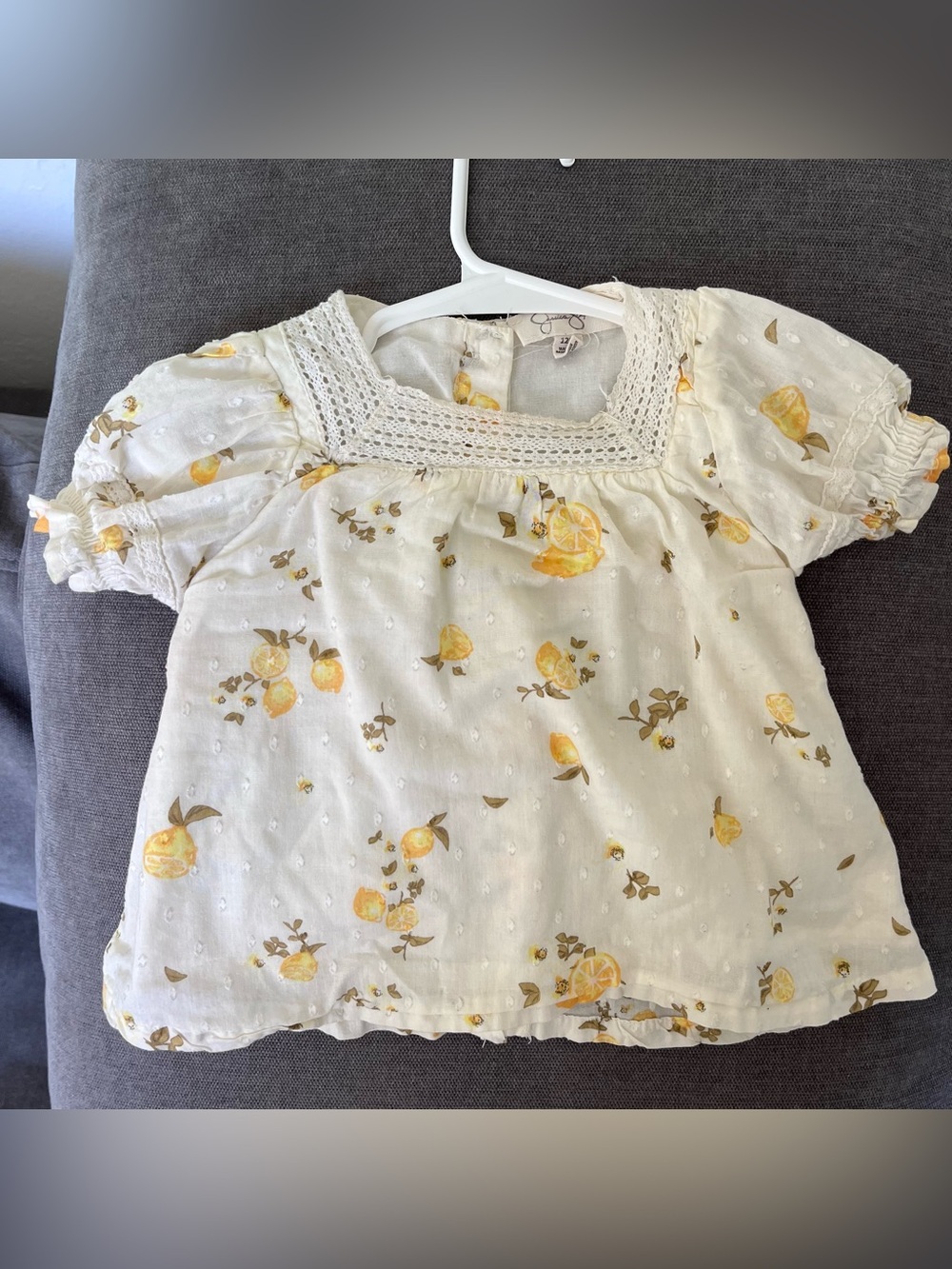 Jessica Simpson Cream Top with Yellow Lemon Print and Crochet Yoke